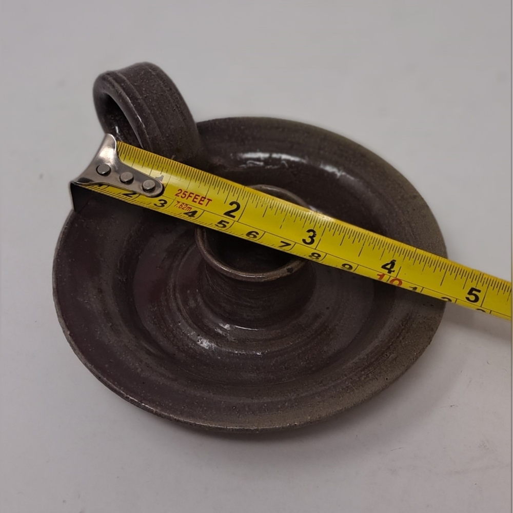 Vintage Candle Holder Candlestick Finger Loop Drip Bowl Signed Ceramic Pottery - Picture 3 of 11